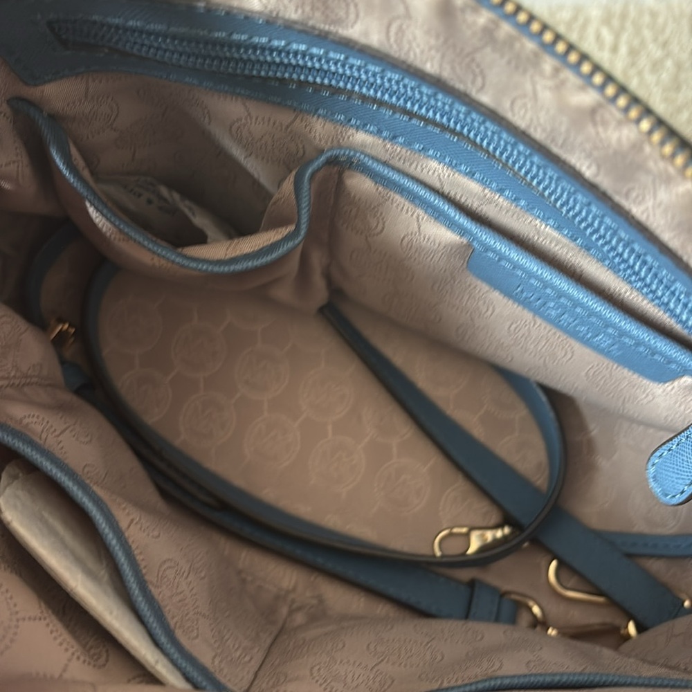 Michael Kors Blue Satchel with Gold Accents and Saffiano Texture - Picture 2 of 5